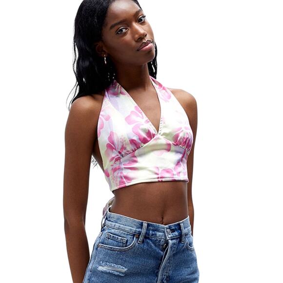 LA Hearts Satin Floral Halter Top Size Small - Picture 3 of 6